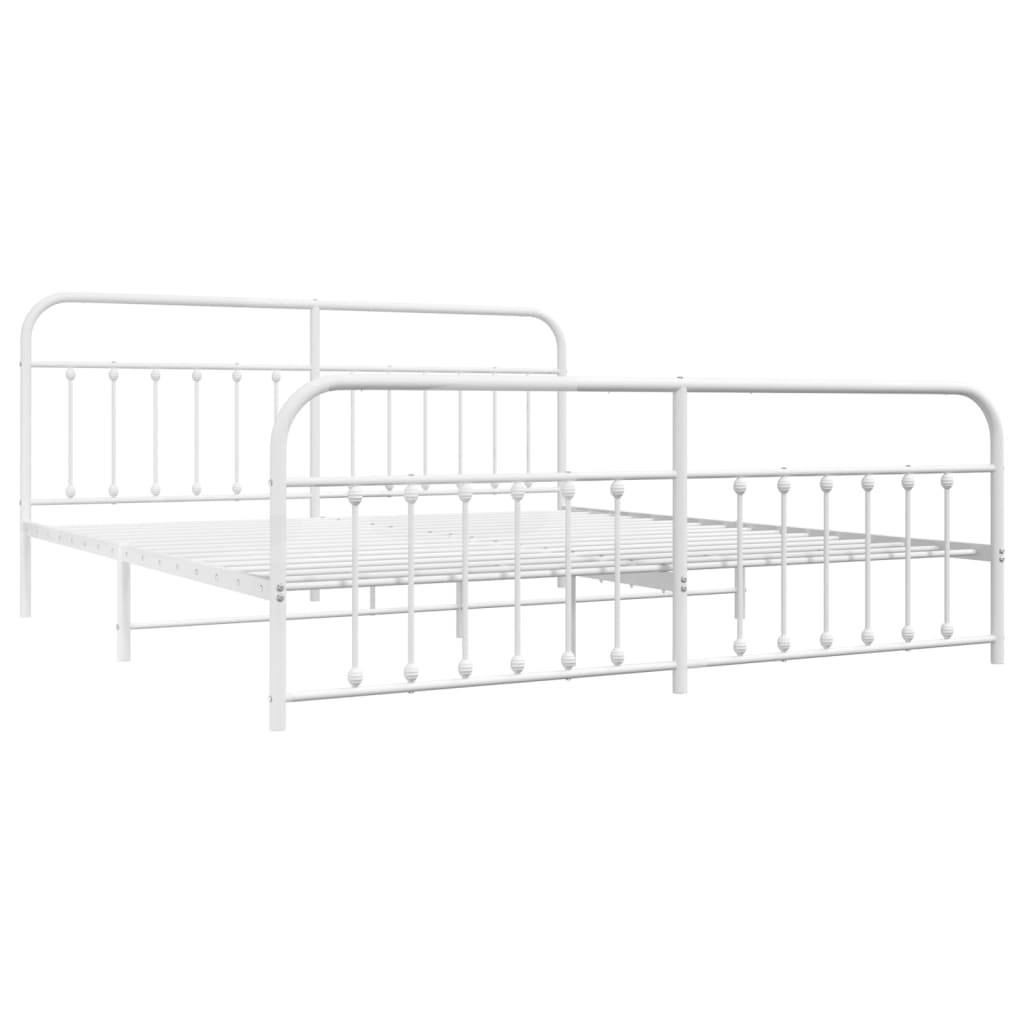 Sengeramme i metall med hode- og fotgavl hvit 193x203 cm