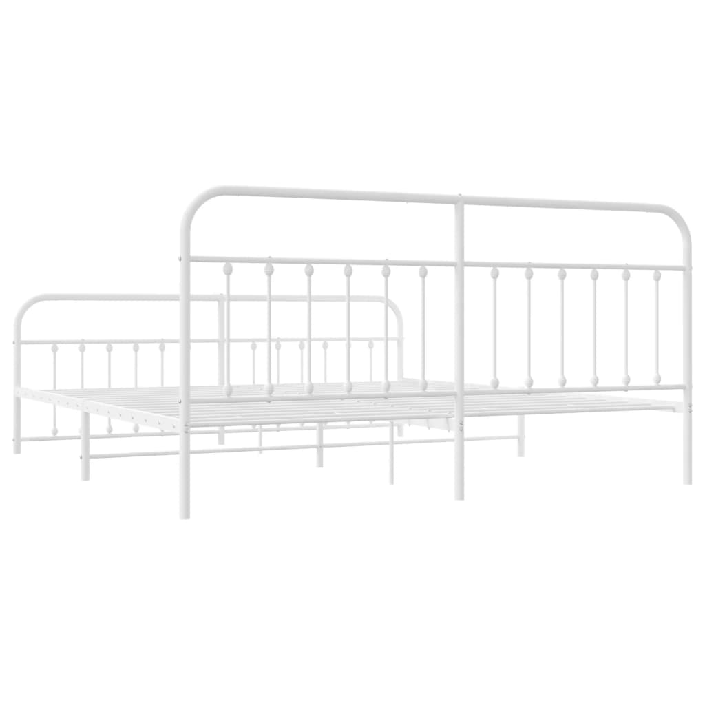Sengeramme i metall med hode- og fotgavl hvit 200x200 cm