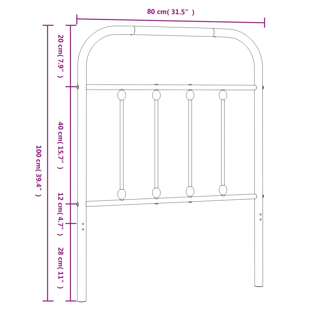 Utskiftbar sengegavl i metall hvit 75 cm