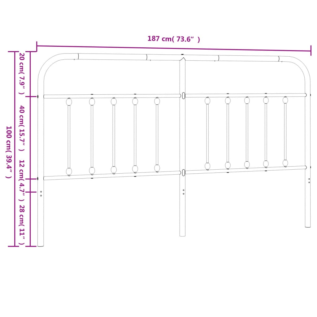 Utskiftbar sengegavl i metall hvit 180 cm