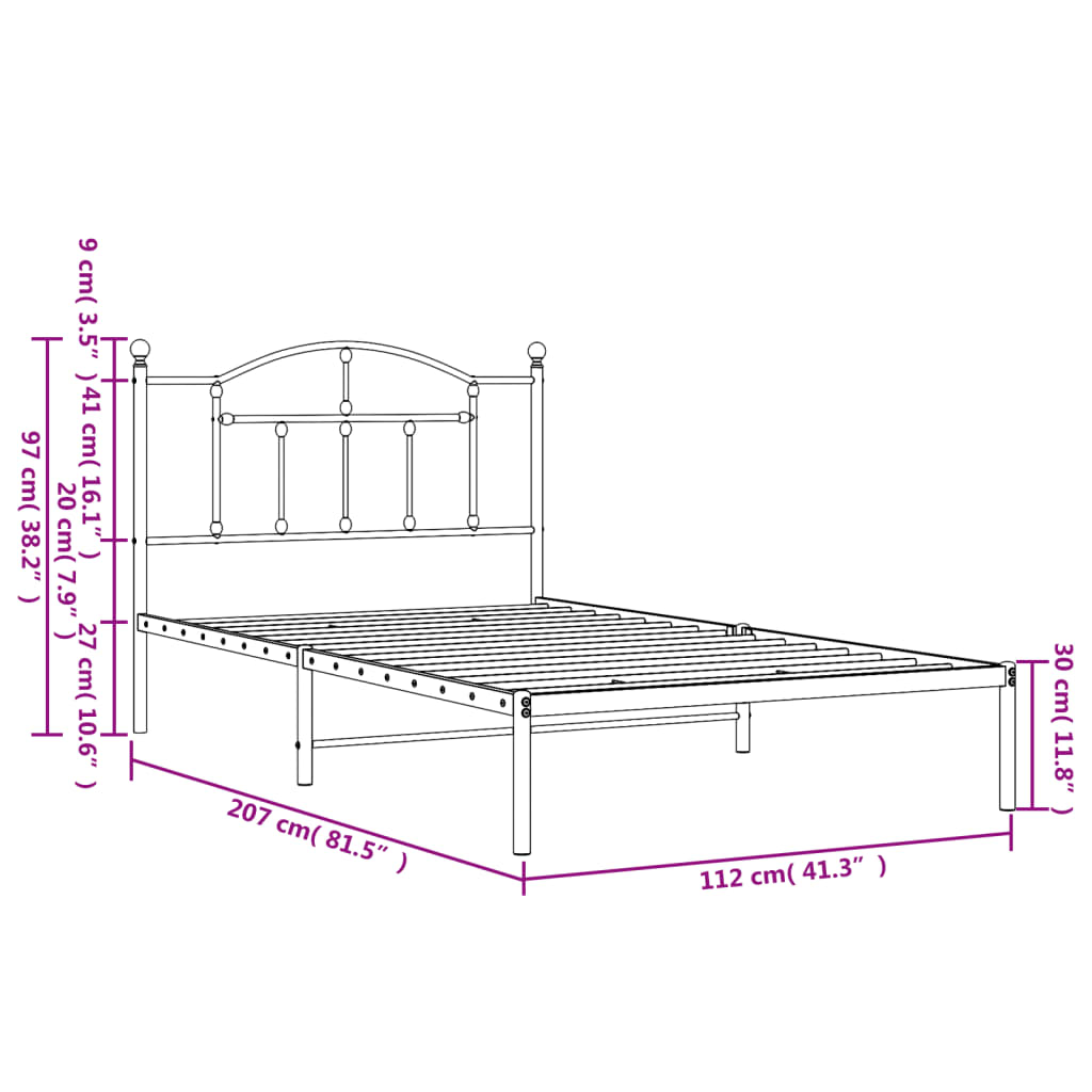 Sengeramme i metall med hodegavl svart 107x203 cm