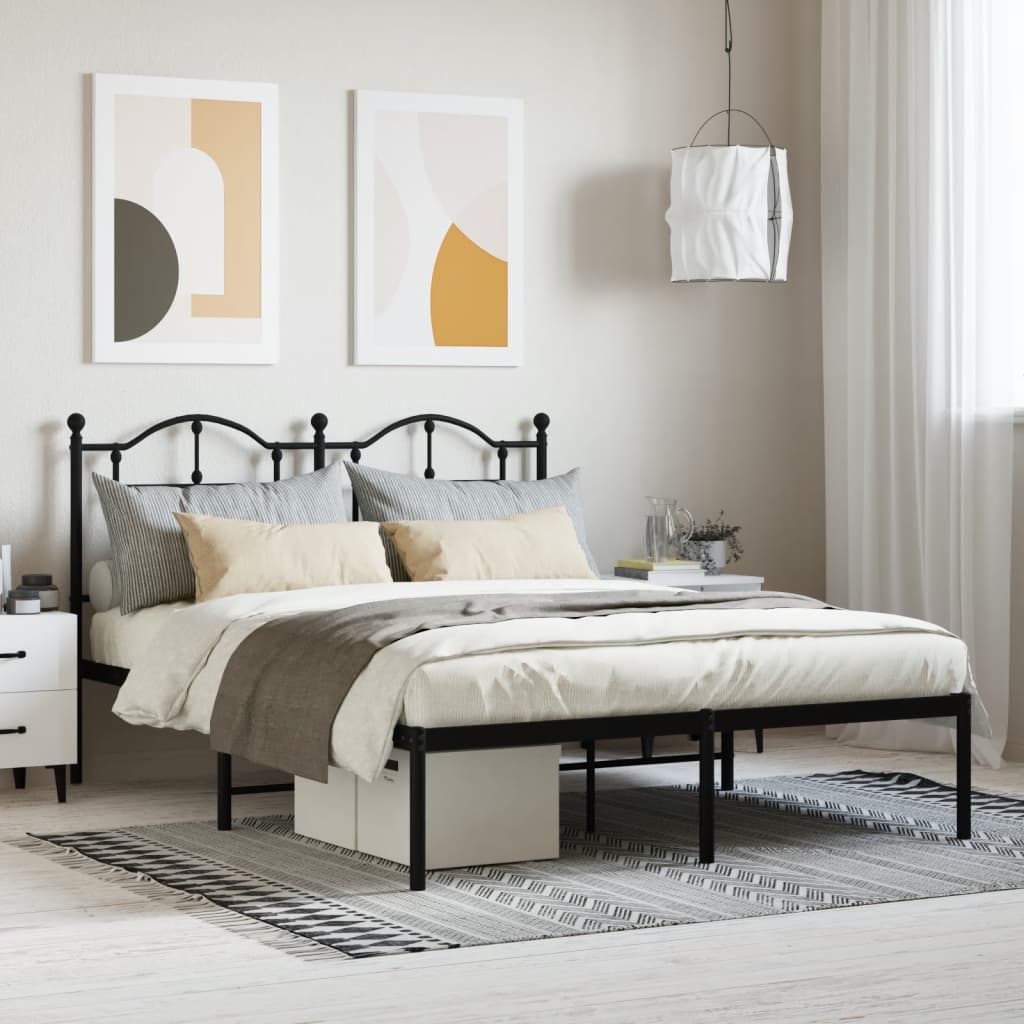 Sengeramme i metall med hodegavl svart 140x190 cm