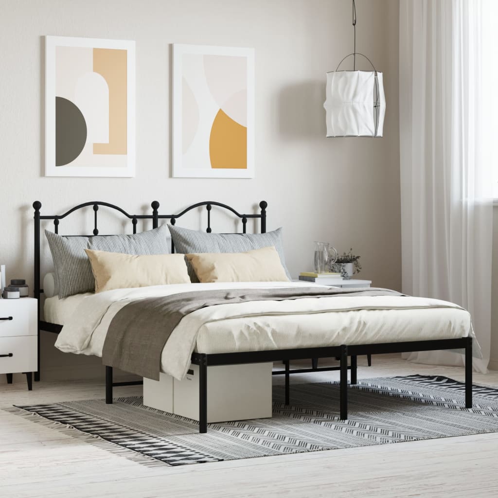 Sengeramme i metall med sengegavl svart 140x200 cm