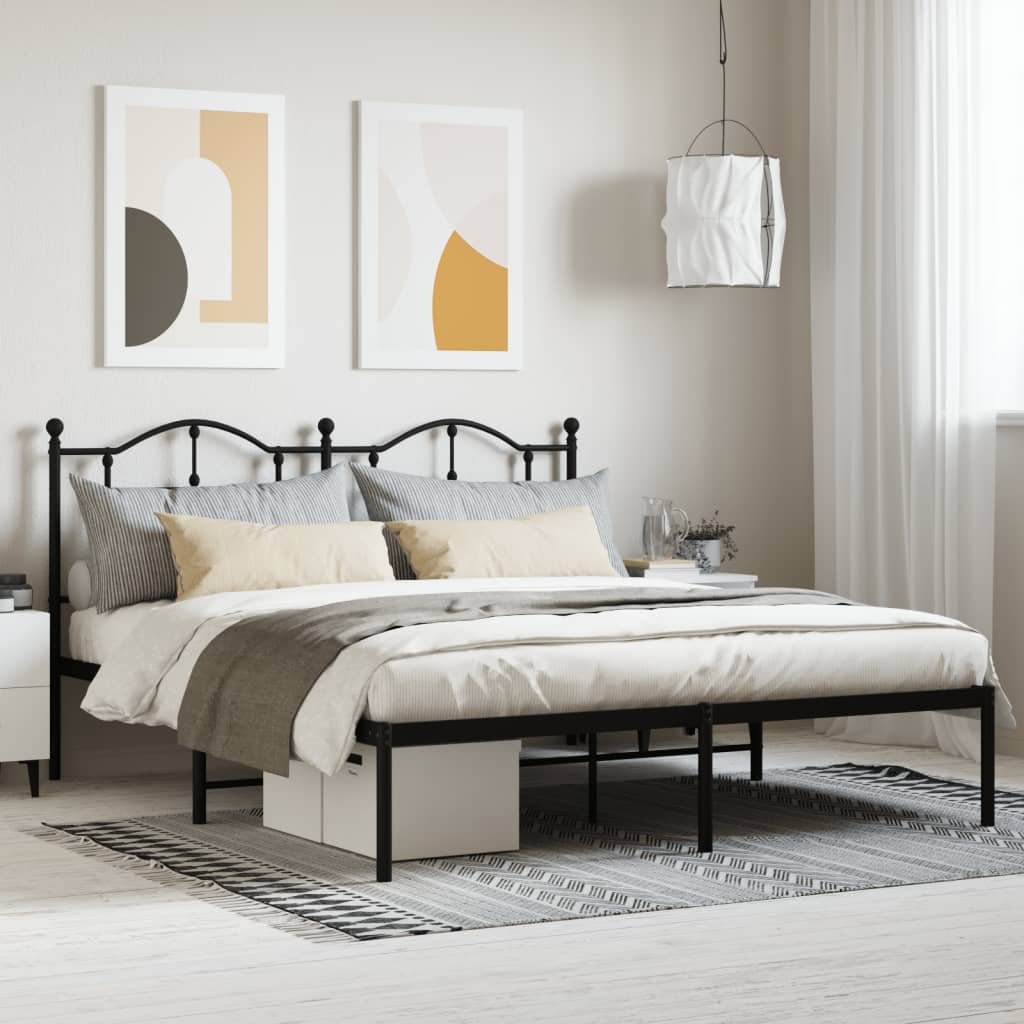 Sengeramme i metall med sengegavl svart 183x213 cm