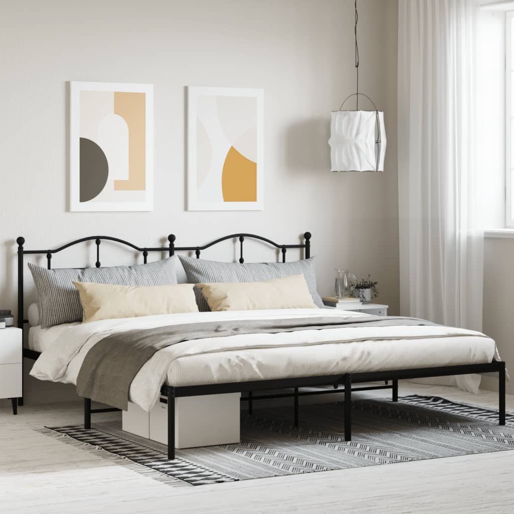 Sengeramme i metall med sengegavl svart 193x203 cm