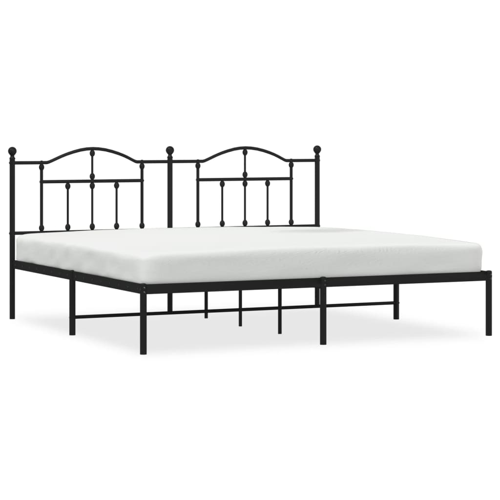 Sengeramme i metall med sengegavl svart 200x200 cm