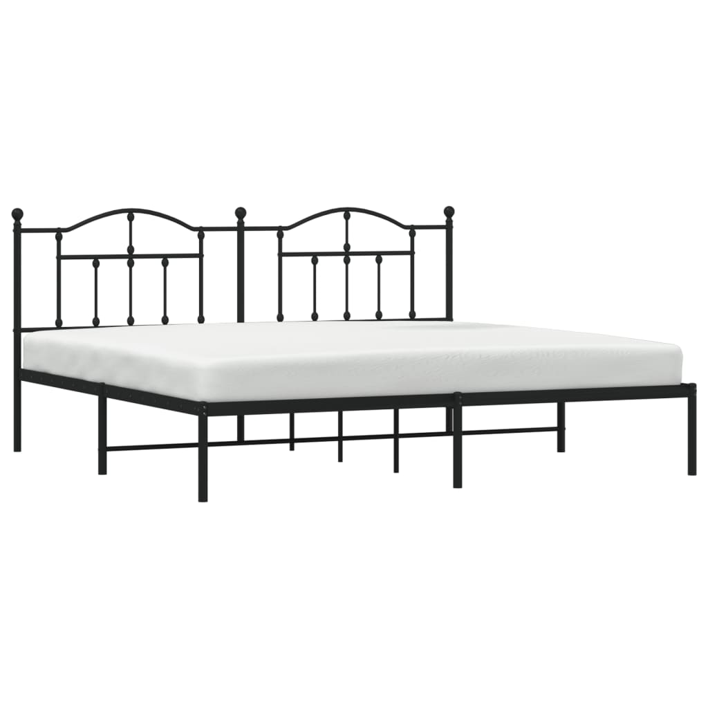 Sengeramme i metall med sengegavl svart 200x200 cm