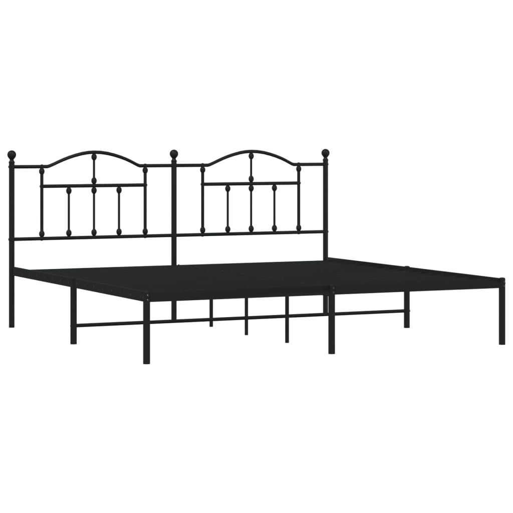 Sengeramme i metall med sengegavl svart 200x200 cm