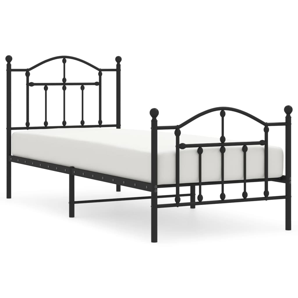 Sengeramme i metall med hode- og fotgavl svart 90x190 cm
