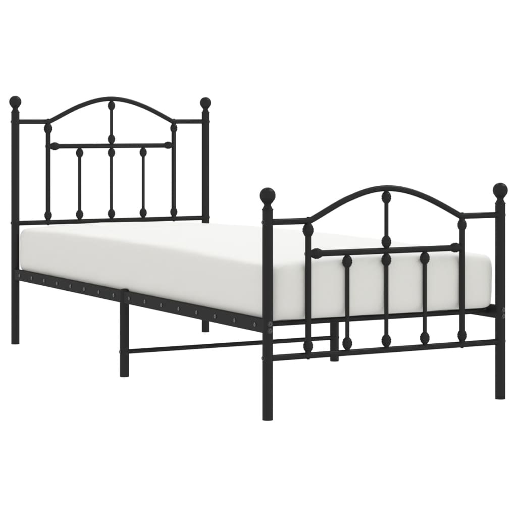 Sengeramme i metall med hode- og fotgavl svart 90x190 cm