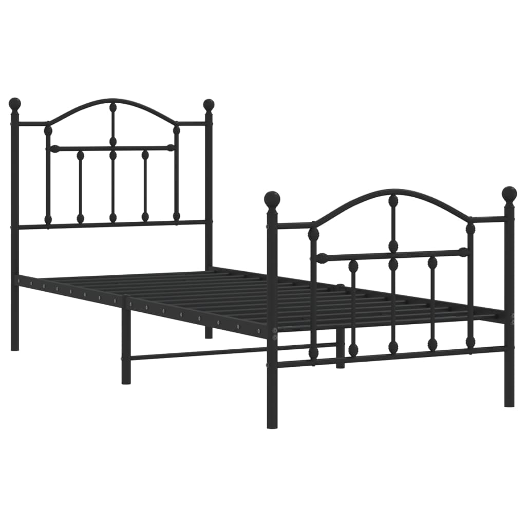 Sengeramme i metall med hode- og fotgavl svart 90x190 cm