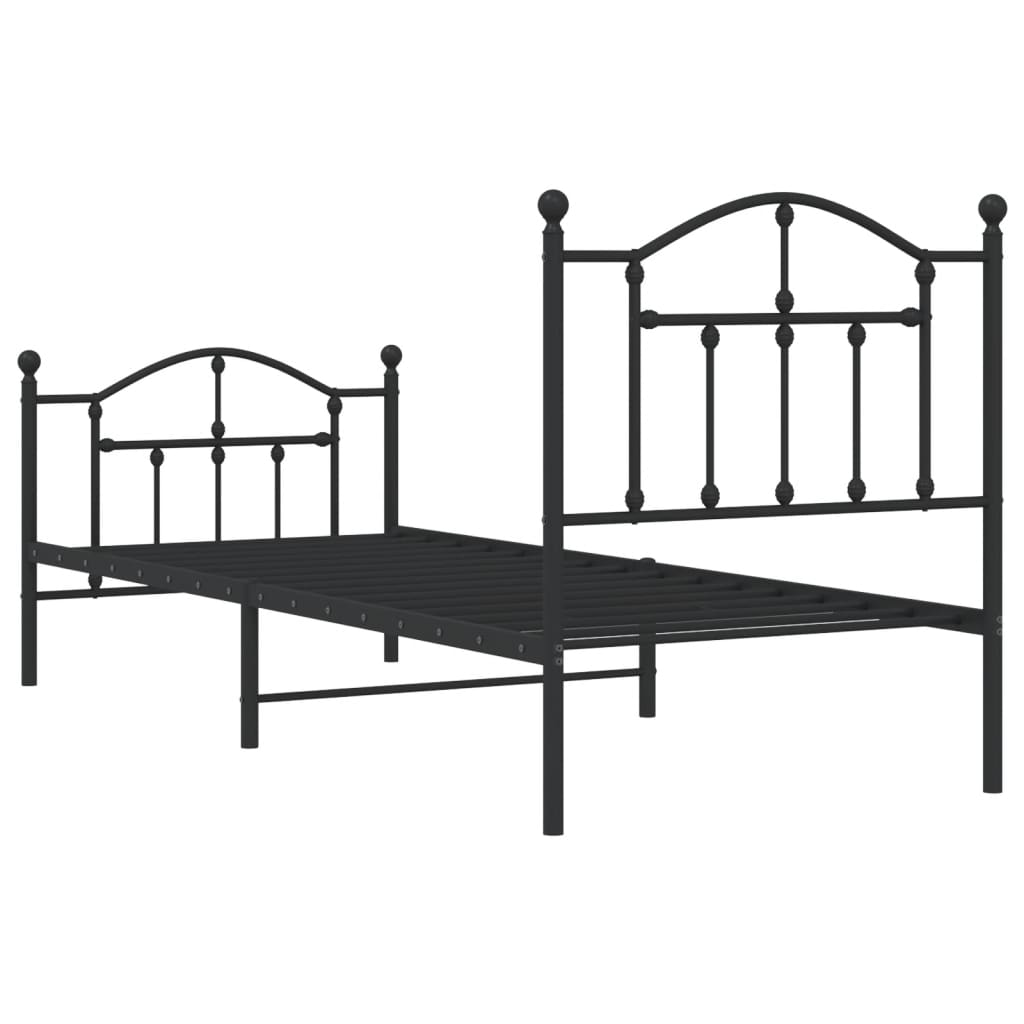 Sengeramme i metall med hode- og fotgavl svart 90x190 cm