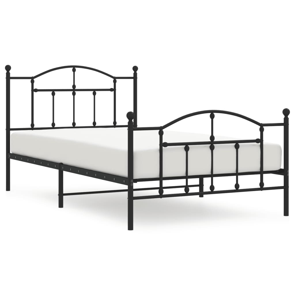 Sengeramme i metall med hode- og fotgavl svart 107x203 cm