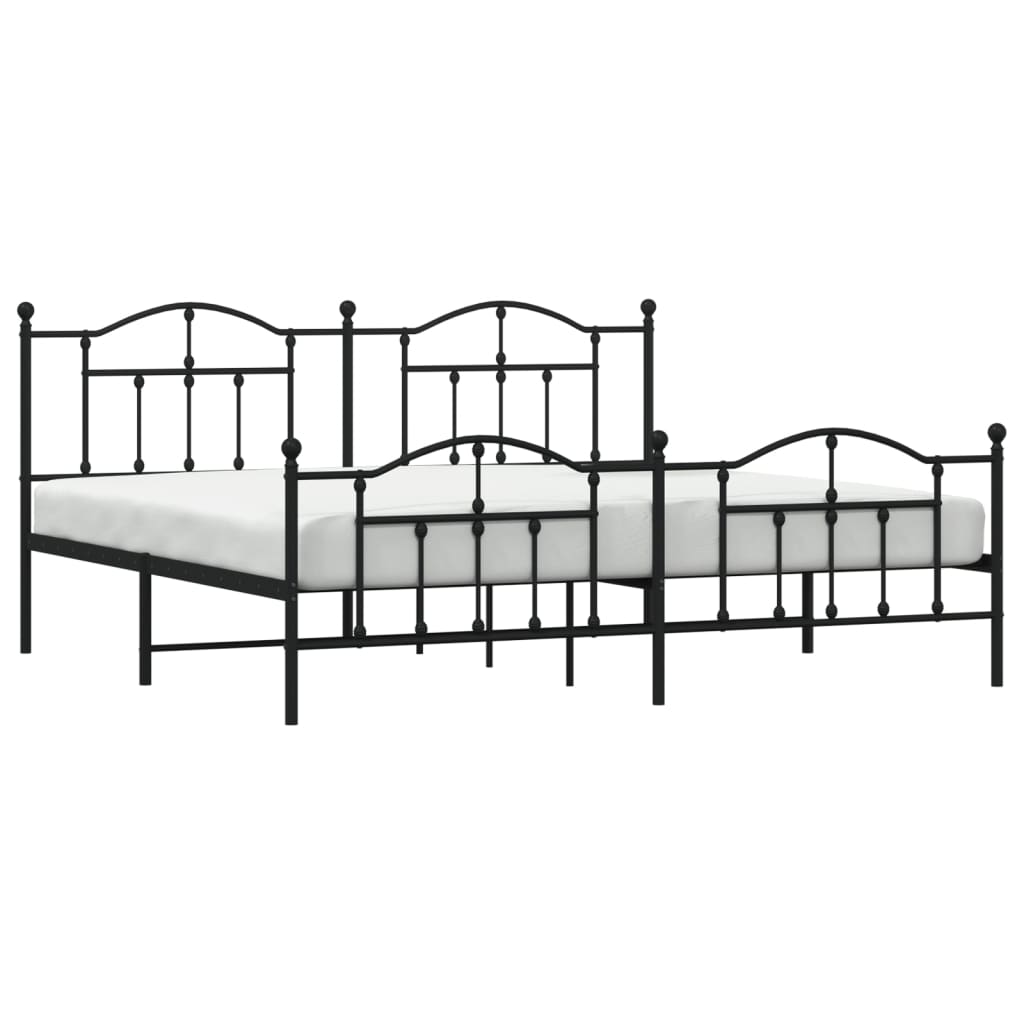 Sengeramme i metall med hode- og fotgavl svart 193x203 cm