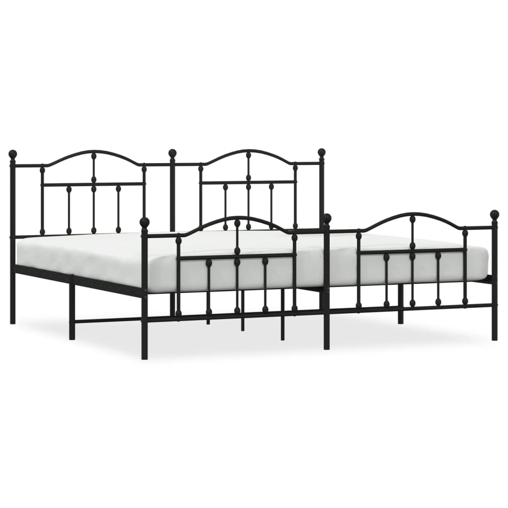 Sengeramme i metall med hode- og fotgavl svart 200x200 cm