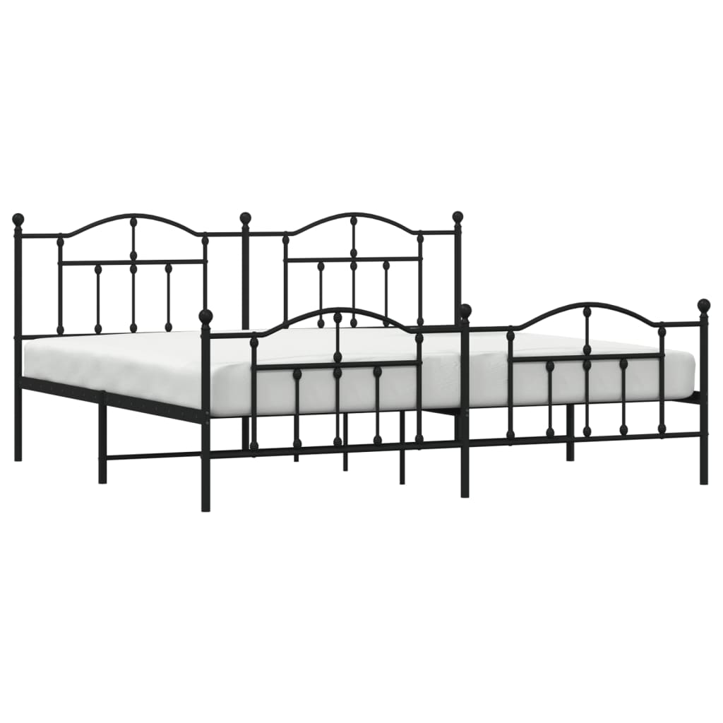 Sengeramme i metall med hode- og fotgavl svart 200x200 cm