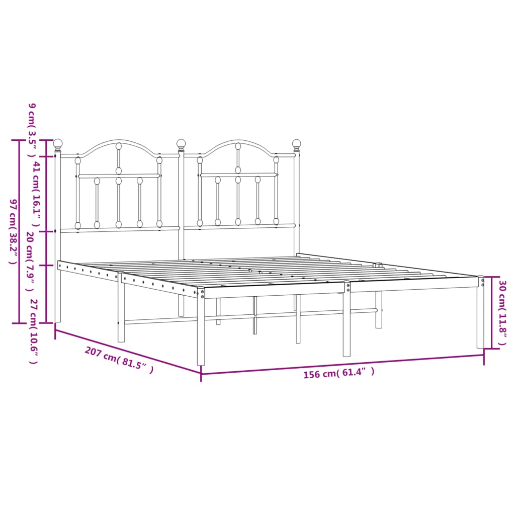 Sengeramme i metall med sengegavl hvit 150x200 cm