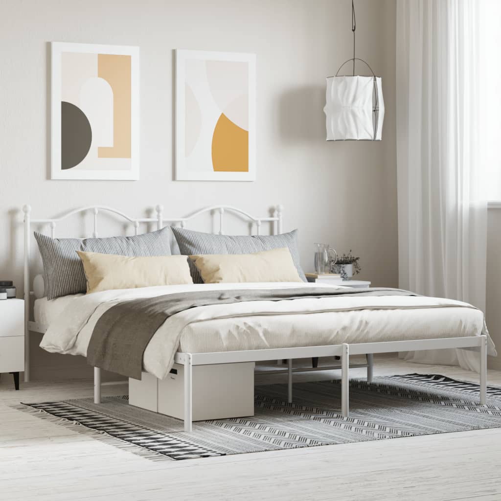 Sengeramme i metall med sengegavl hvit 160x200 cm