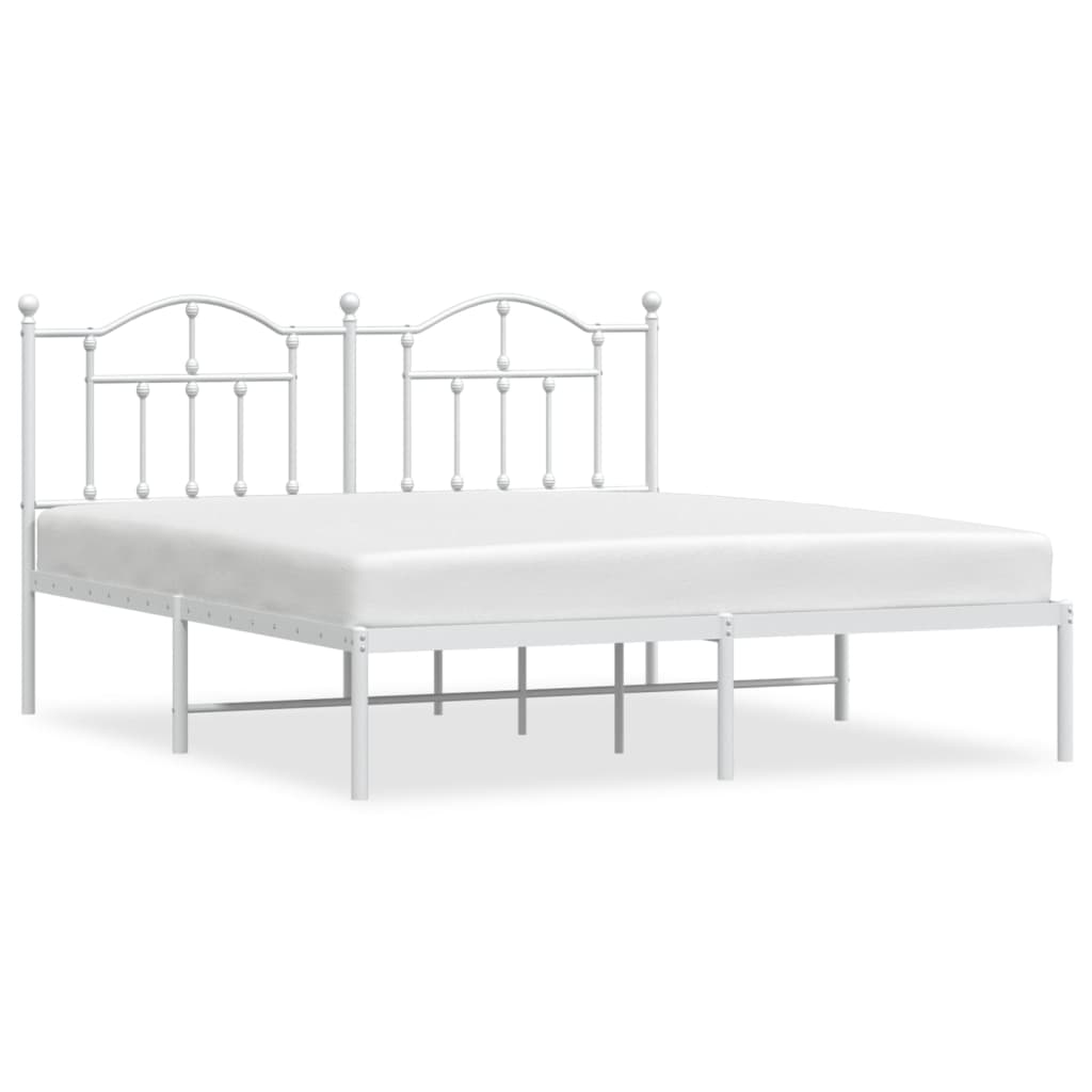 Sengeramme i metall med hodegavl hvit 183x213 cm