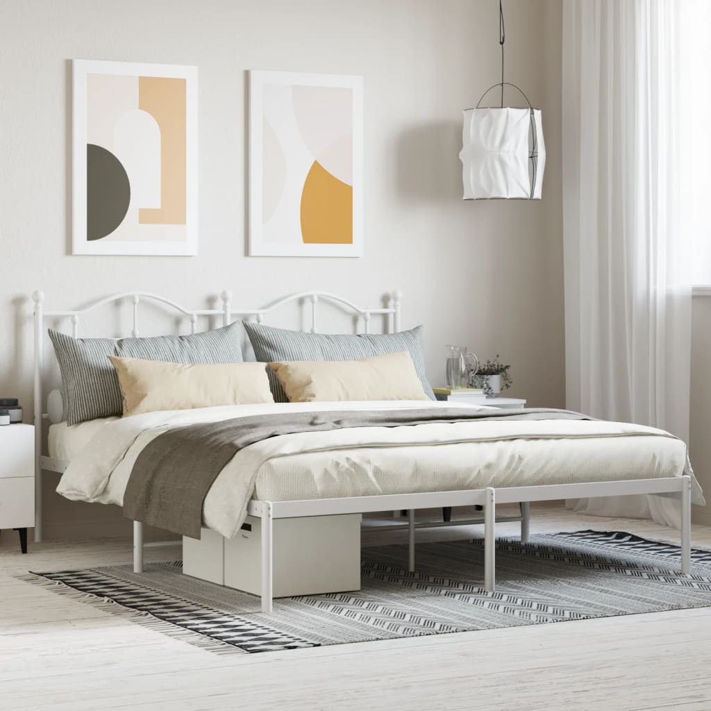 Sengeramme i metall med hodegavl hvit 183x213 cm