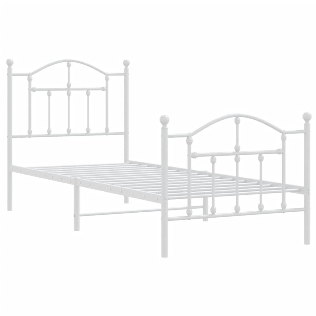 Sengeramme i metall med hode- og fotgavl hvit 90x200 cm