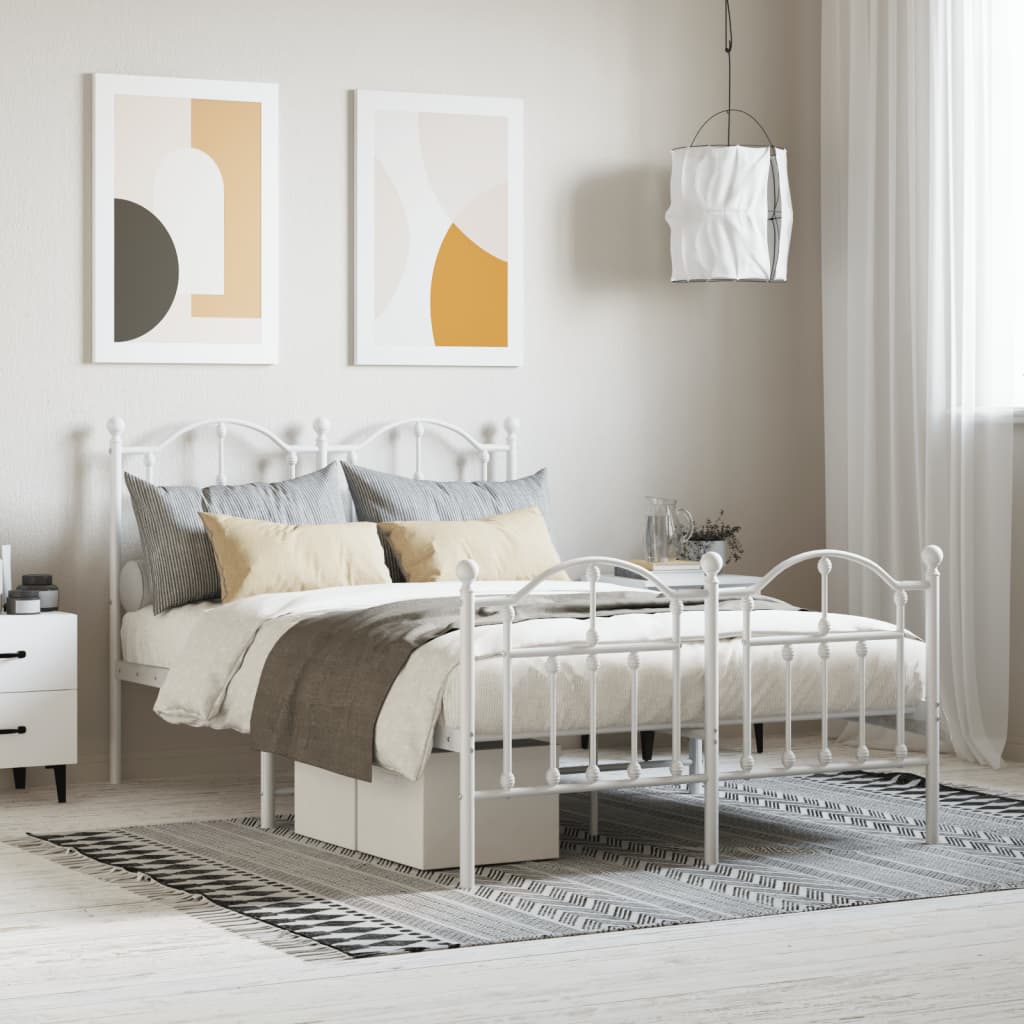 Sengeramme i metall med hode- og fotgavl hvit 120x200 cm