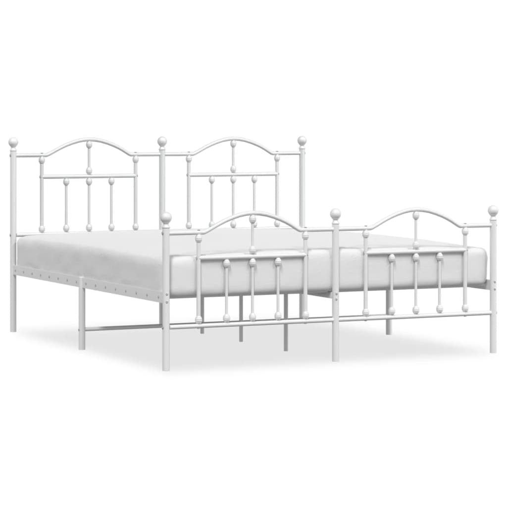 Sengeramme i metall med hode- og fotgavl hvit 183x213 cm