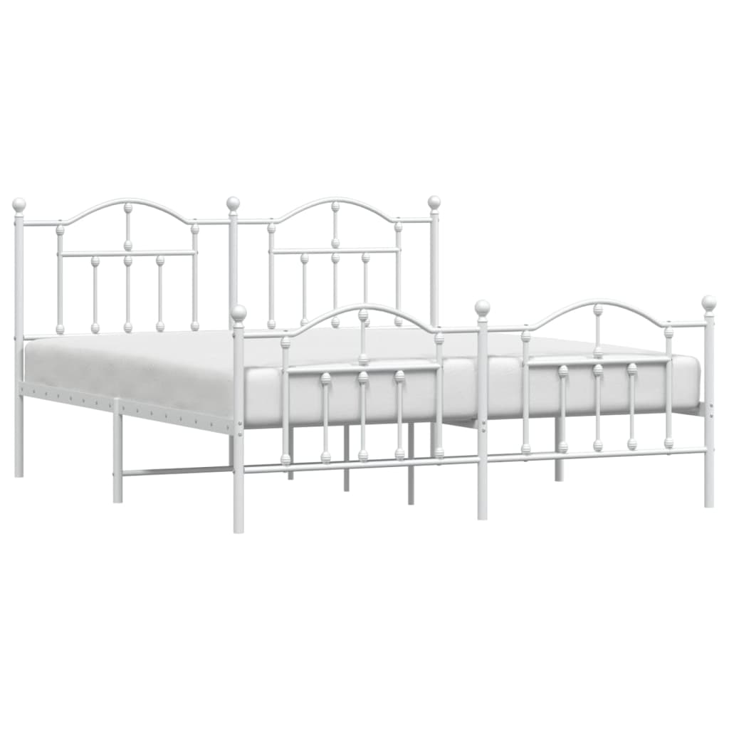 Sengeramme i metall med hode- og fotgavl hvit 183x213 cm