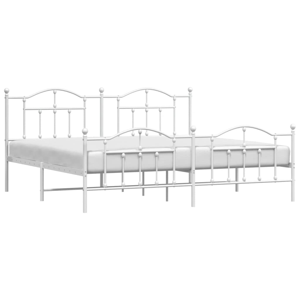 Sengeramme i metall med hode- og fotgavl hvit 200x200 cm