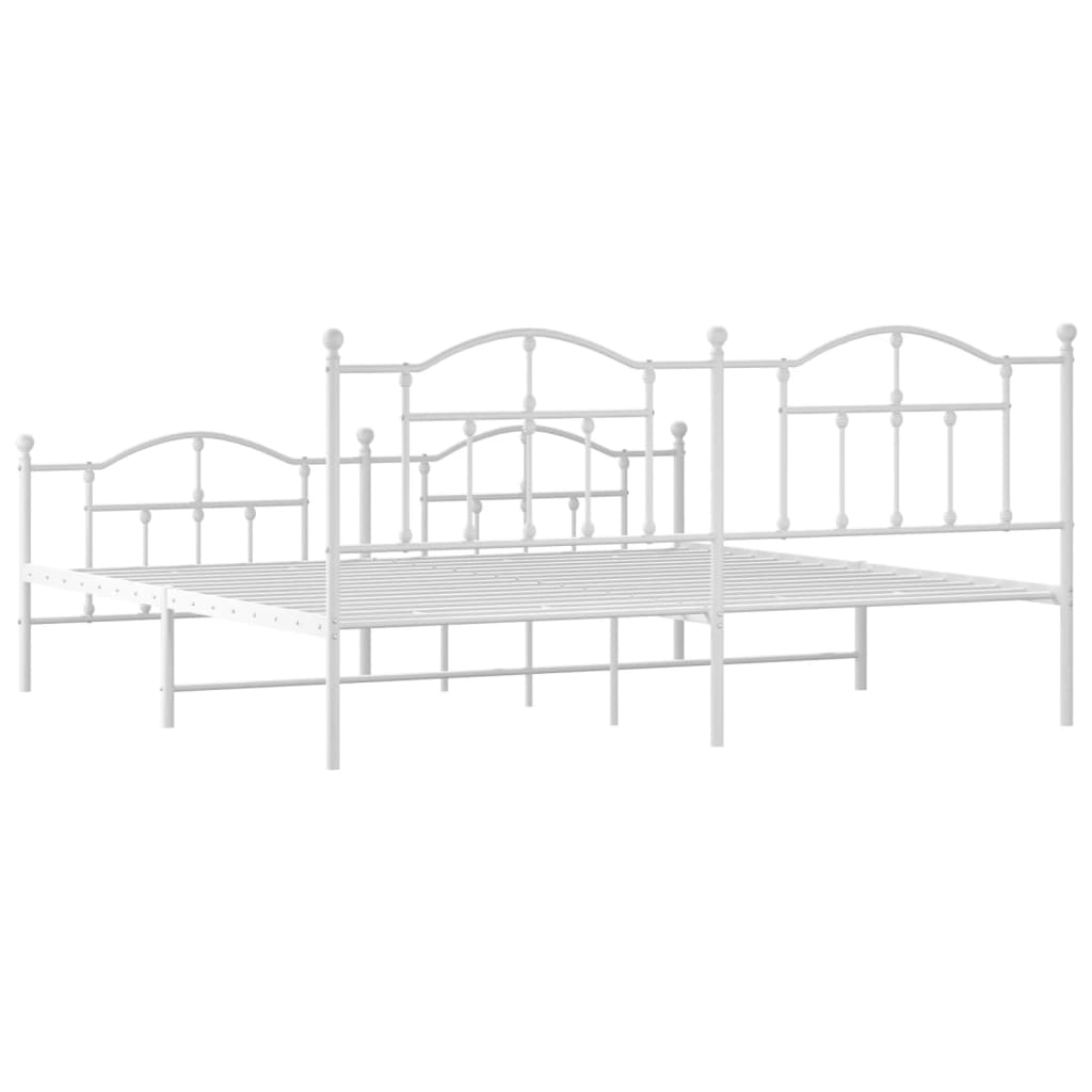 Sengeramme i metall med hode- og fotgavl hvit 200x200 cm