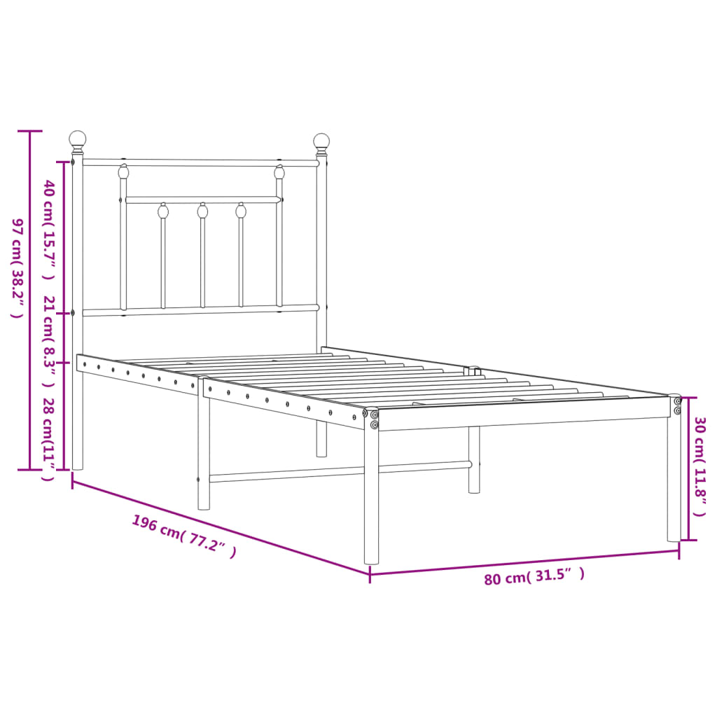 Sengeramme i metall med hodegavl svart 75x190 cm