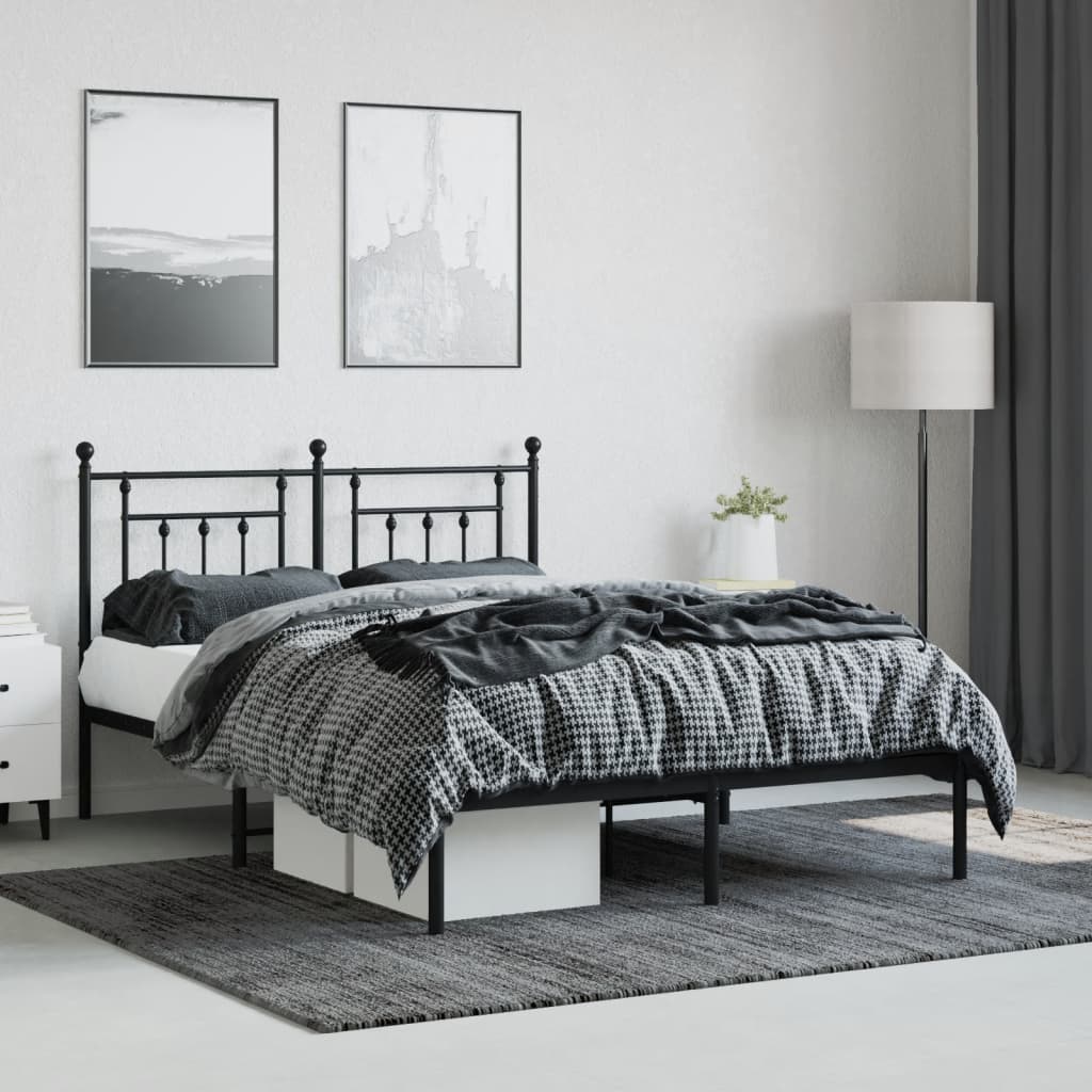 Sengeramme i metall med sengegavl svart 140x200 cm