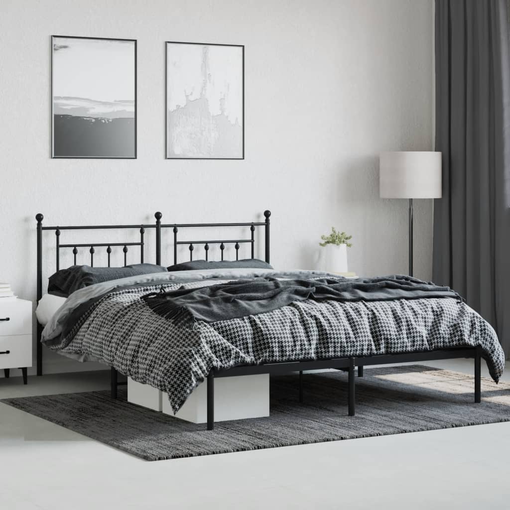 Sengeramme i metall med sengegavl svart 183x213 cm