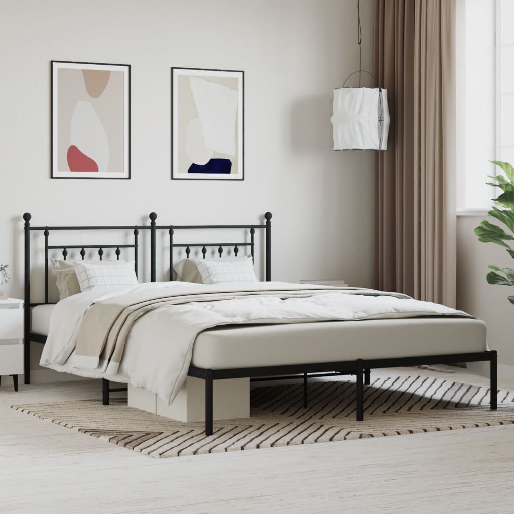 Sengeramme i metall med sengegavl svart 183x213 cm