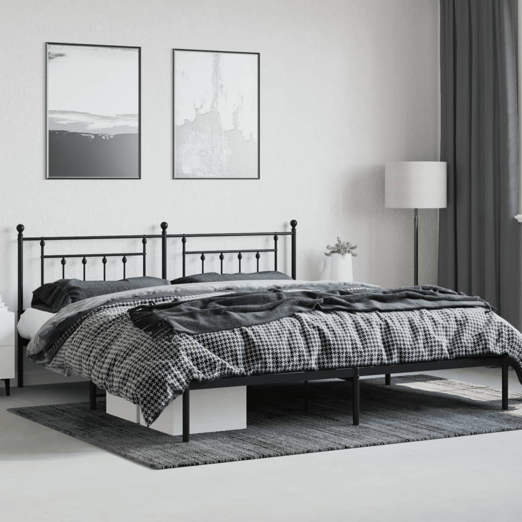 Sengeramme i metall med sengegavl svart 193x203 cm