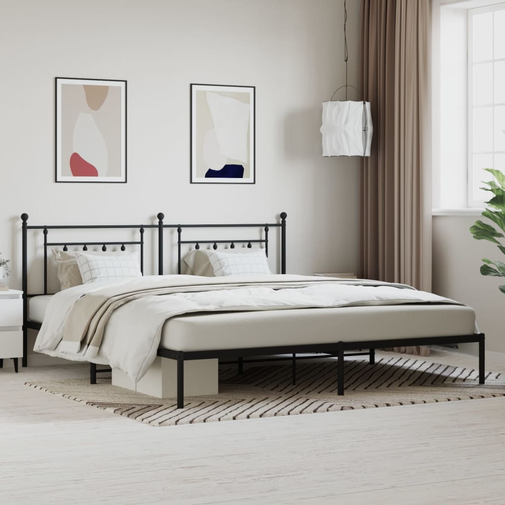 Sengeramme i metall med sengegavl svart 193x203 cm