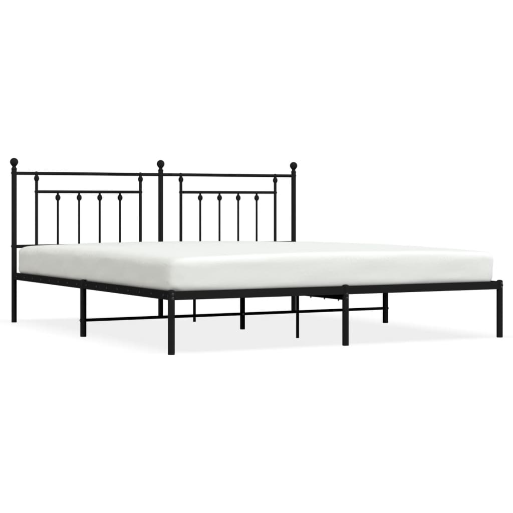 Sengeramme i metall med sengegavl svart 200x200 cm