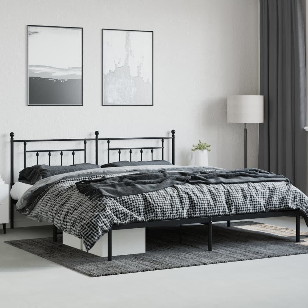 Sengeramme i metall med sengegavl svart 200x200 cm