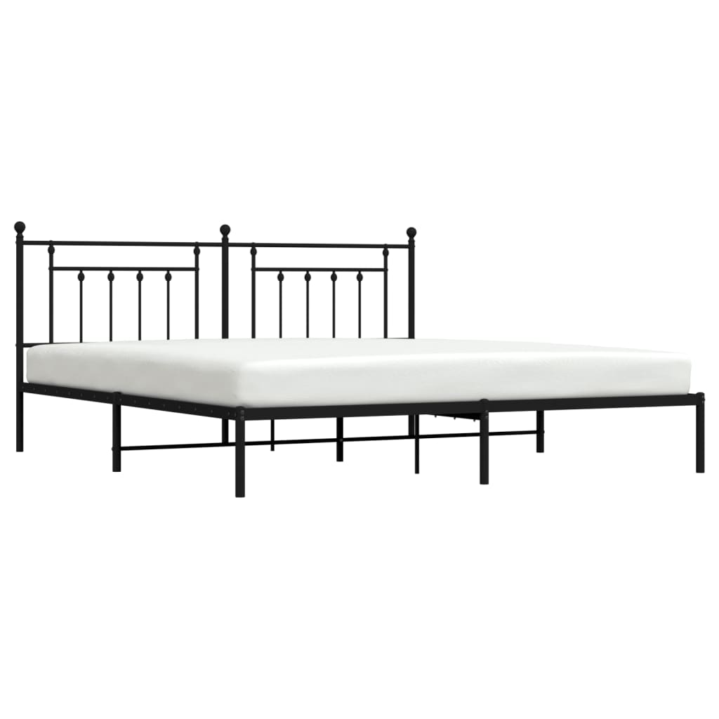 Sengeramme i metall med sengegavl svart 200x200 cm
