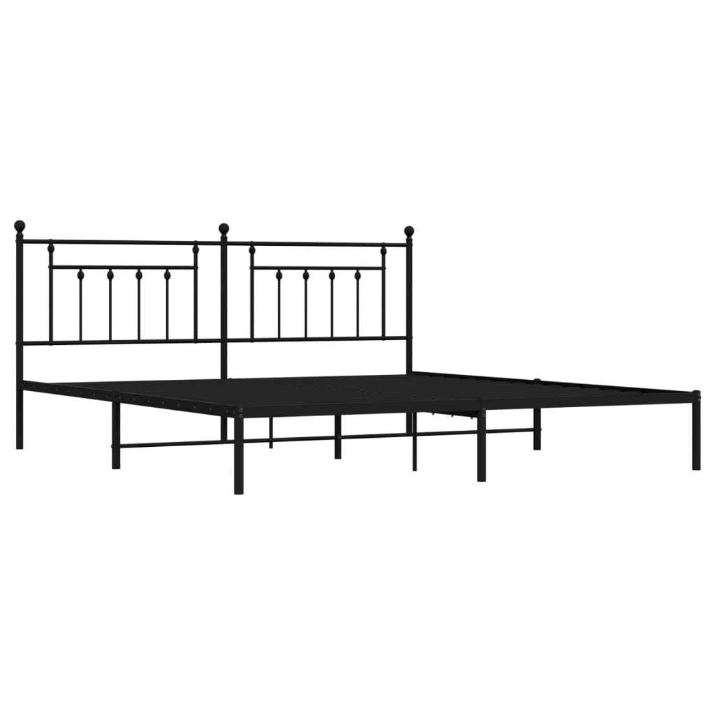 Sengeramme i metall med sengegavl svart 200x200 cm