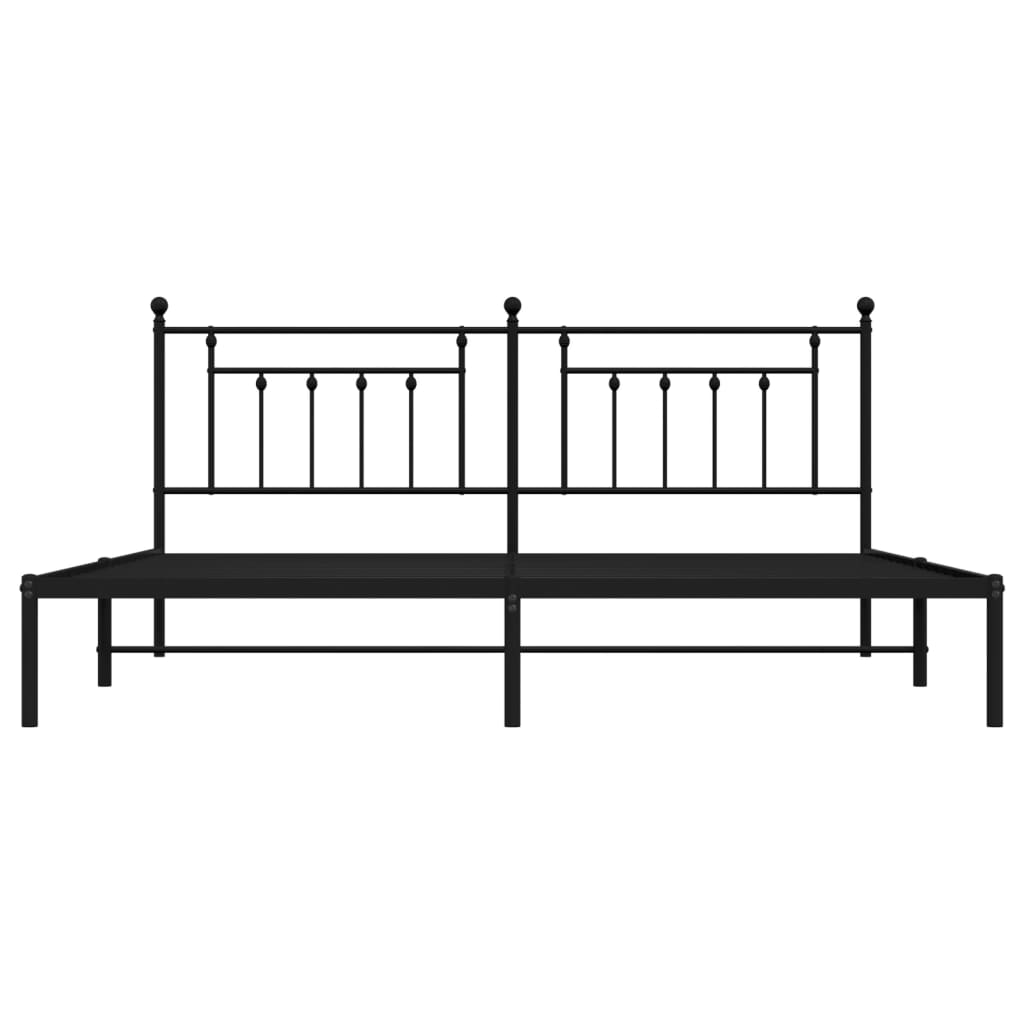 Sengeramme i metall med sengegavl svart 200x200 cm