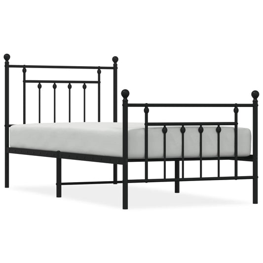 Sengeramme i metall med hode- og fotgavl svart 90x200 cm