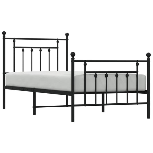 Sengeramme i metall med hode- og fotgavl svart 90x200 cm