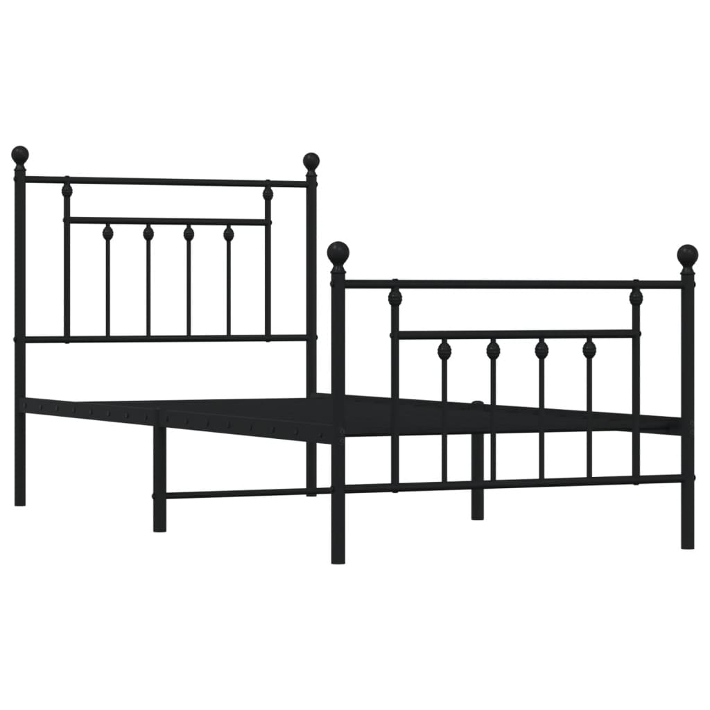 Sengeramme i metall med hode- og fotgavl svart 90x200 cm