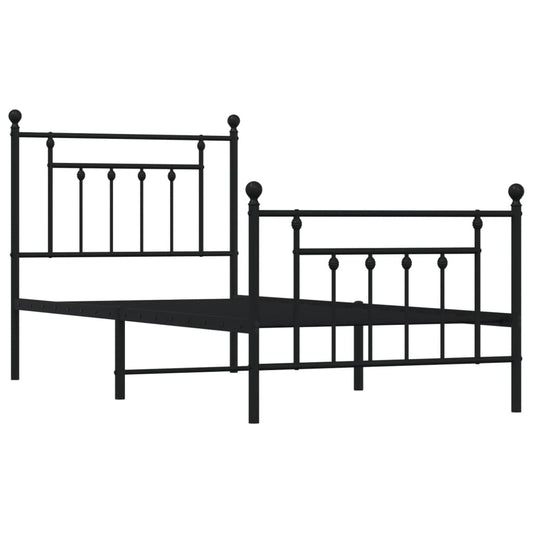 Sengeramme i metall med hode- og fotgavl svart 90x200 cm
