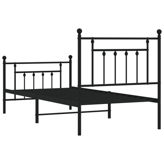 Sengeramme i metall med hode- og fotgavl svart 90x200 cm