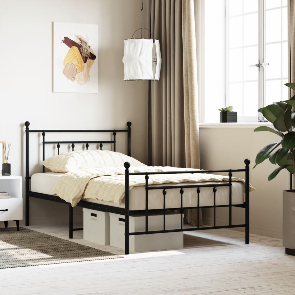 Sengeramme i metall med hode- og fotgavl svart 107x203 cm