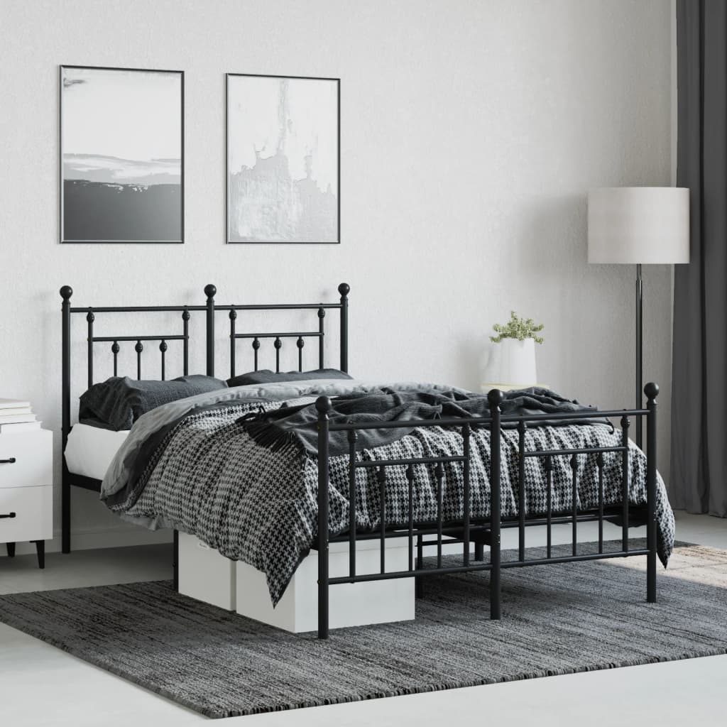 Sengeramme i metall med hode- og fotgavl svart 120x190 cm