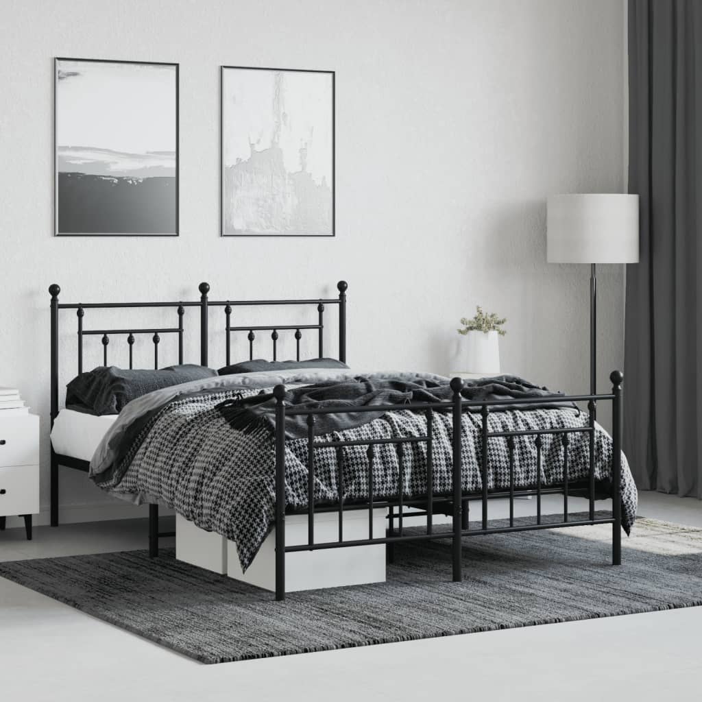 Sengeramme i metall med hode- og fotgavl svart 140x190 cm