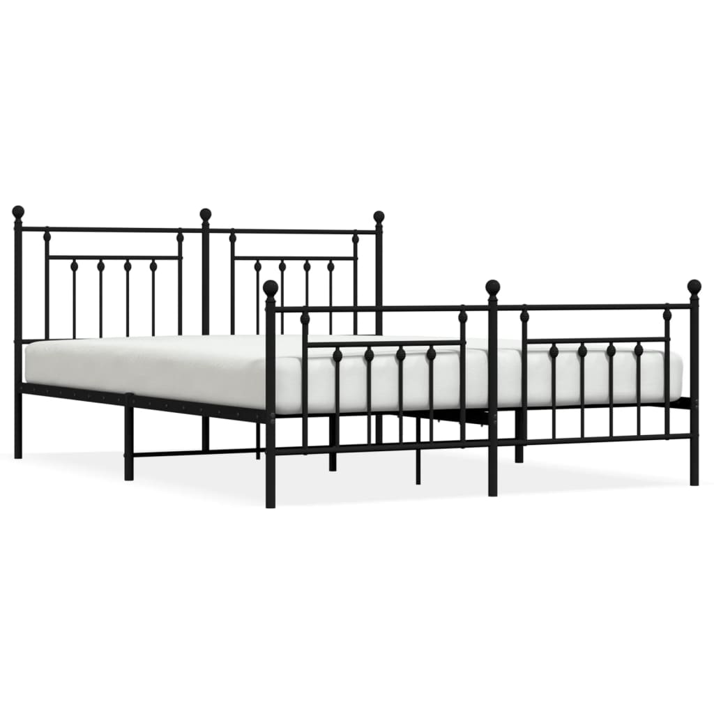 Sengeramme i metall med hode- og fotgavl svart 183x213 cm